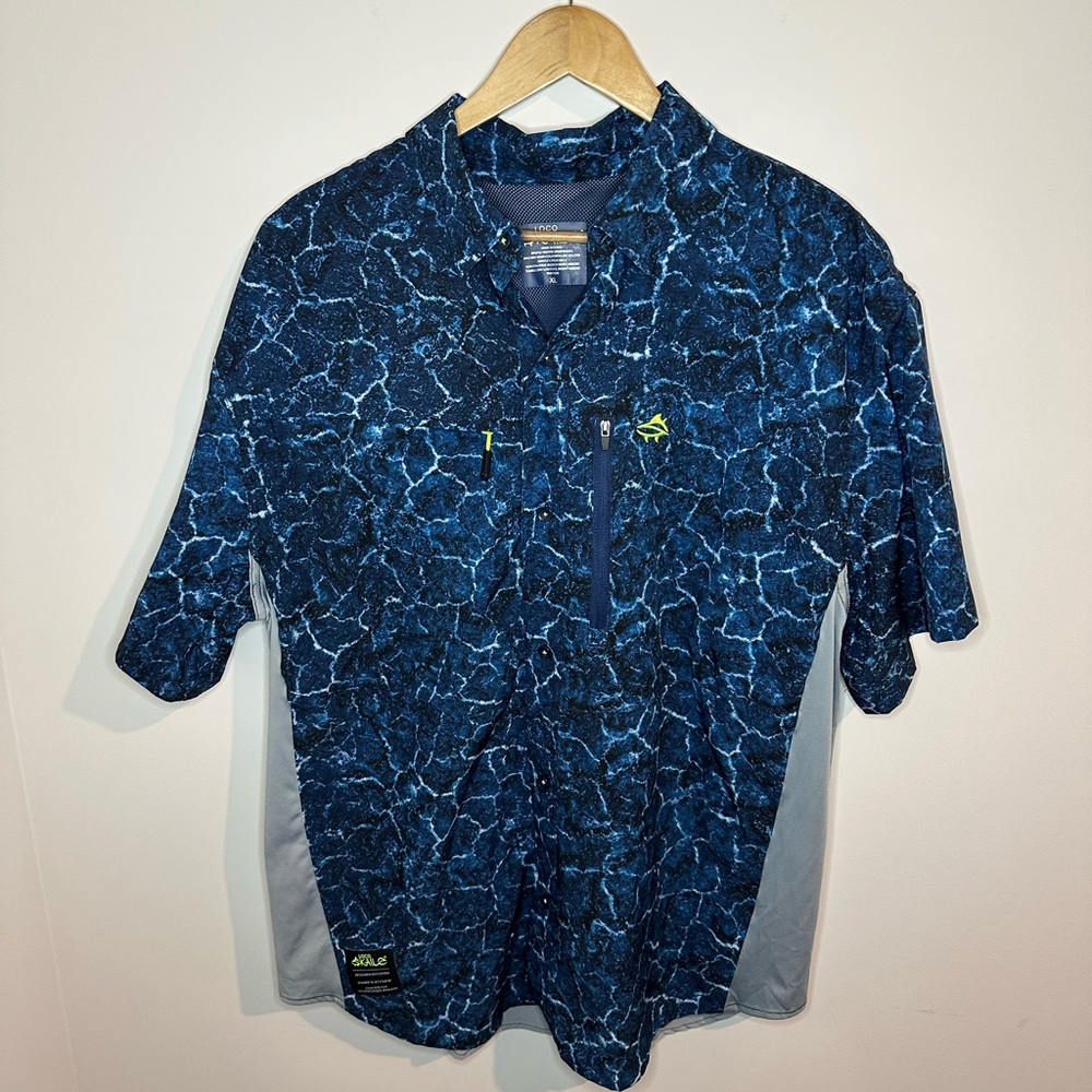 Loco Skailz Performance Fishing Short Sleeve Shirt Blue Blue Mens XL New